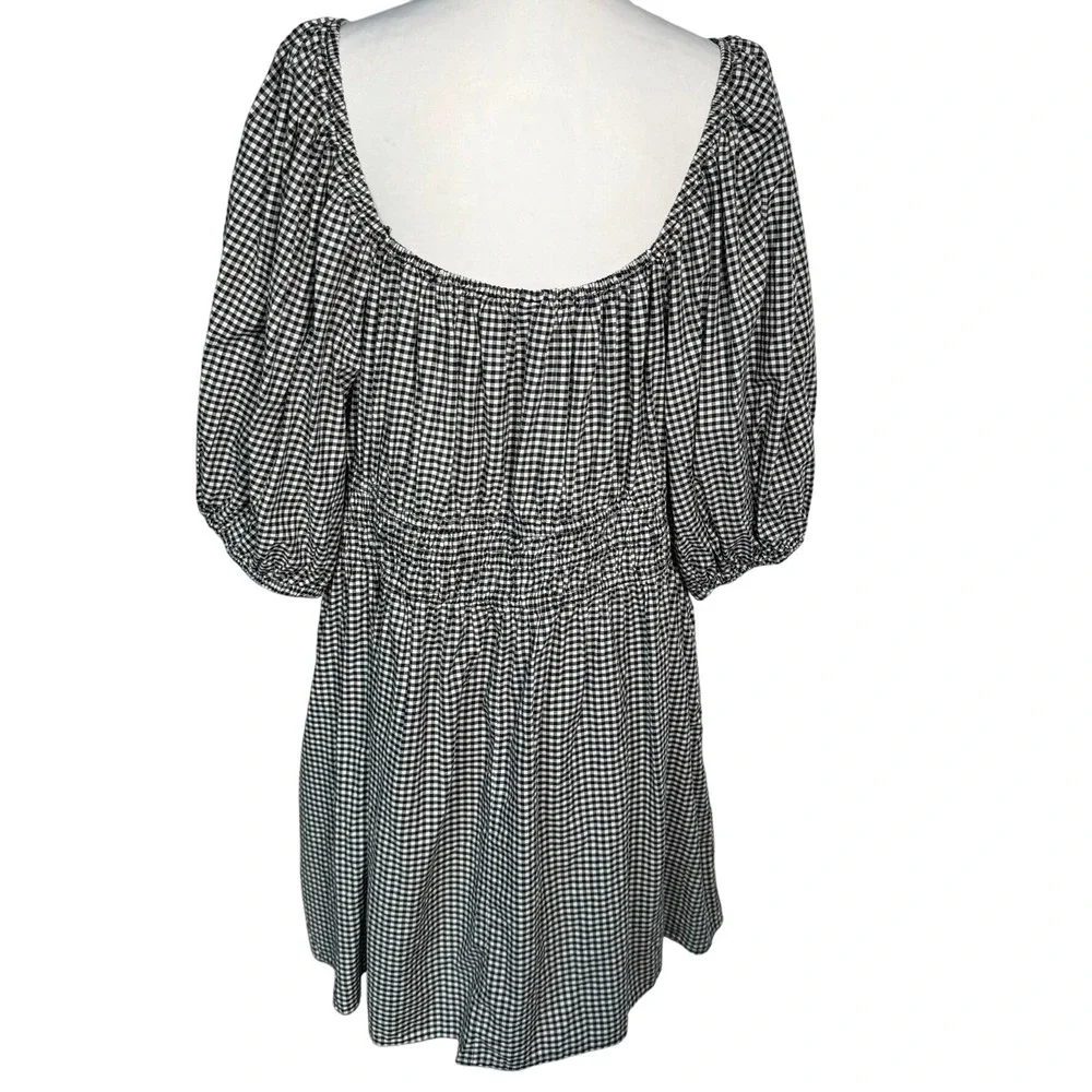 OLD NAVY NWT Women's 2X Black White Gingham Waist-Defined Puff-Sleeve Mini Dress - Picture 3 of 10